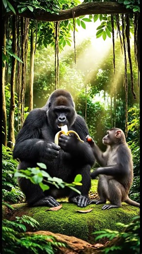 Jungle Fun | Gorilla and Monkey Share Banana Happiness | #shorts #wildlife #gorilla