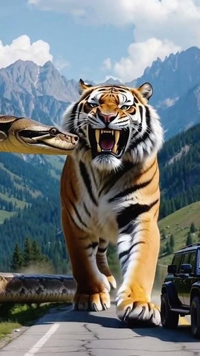 Very scary Python Attack in the tiger 🐯 Real Survival Moment! 🐍💥”#wildlife #shorts #viral