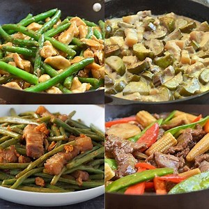 1.3M views · 711 reactions | Four easy to make and tasty vegetable recipes featuring ginataang talong, green bean chicken, beef and baby corn stir-fry, and abobong sitaw. Delicious and nutritious! Get the full recipe: https://www.kawalingpinoy.com/green-bean-chicken/ https://www.kawalingpinoy.com/beef-and-baby-corn-stir-fry/ https://www.kawalingpinoy.com/adobong-sitaw-with-pork/ https://www.kawalingpinoy.com/ginataang-talong/ | Kawaling Pinoy Recipe Blog | Facebook