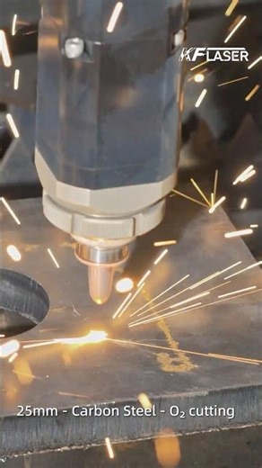 30,000W Laser with Oxygen Assist: Fast & Clean 25mm Carbon Steel Cuts! #lasercutting #carbonsteel