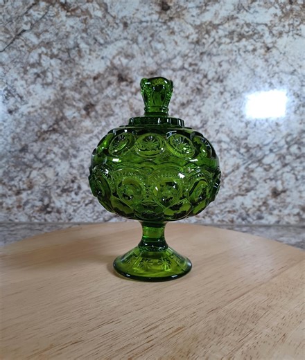 Vintage L.E. Smith Moon & Stars Dark Green Glass Lidded Candy Dish Relish Tray, Gift for Her, Bo-ho, Shabby Chic, Housewarming, MCM, Atomic - Etsy