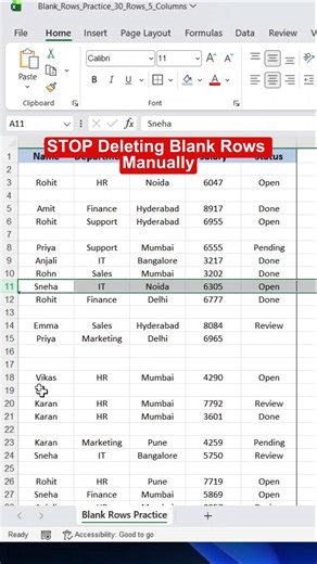 Stop Deleting Blank Rows One by One in Excel – Do This Instead #shorts #youtubeshorts