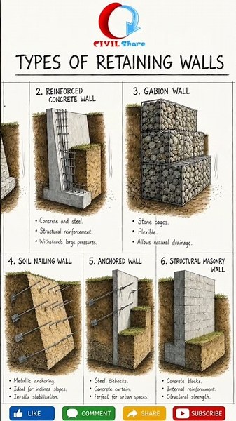 6 Types of Retaining Walls Every Civil Engineer Must Know | Gravity, Gabion, Anchored & More #Civil