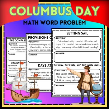 Columbus Day Math Worksheets | Word Problems & Answers|Differentiated for Gr 2-8