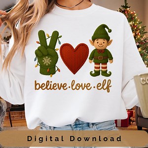 Believe Love Elf PNG | Knitted Christmas Elf Clipart | Cozy Holiday Hand Knitted Design | Peace Love Elf Variation - Etsy España