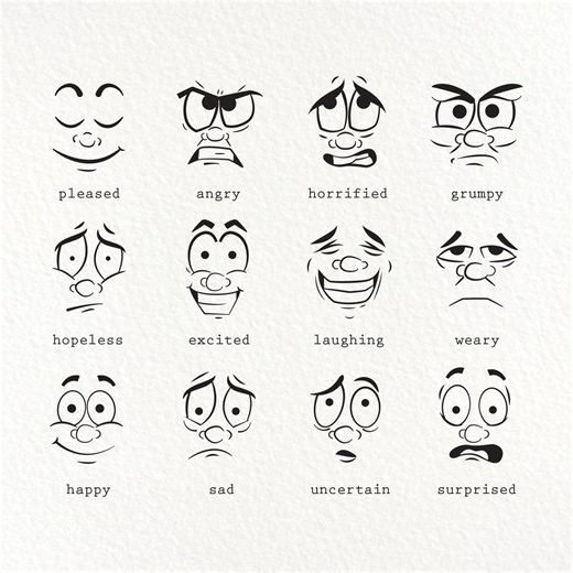 Cartoon Facial Expressions, 12 Faces (svg, Png, Eps, Dxf) (digital Download) - Etsy