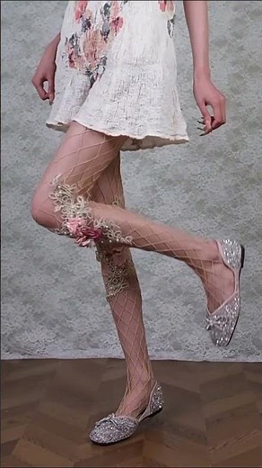 Floral Embroidered Tights With 3D Flowers & Pearls #fashionslee #tights #fashion