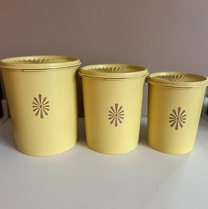 Vintage Yellow Tupperware Canister Set Mid Century Sunburst Lids Retro Kitchen Storage Set of 3 - Etsy