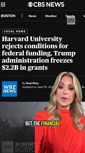 19K views · 417 reactions | Harvard University said Monday it will not accept an agreement proposed by the Trump administration for continued federal funding, saying "the university will not surrender its independence or relinquish its constitutional rights." In response, the administration announced "a freeze on $2.2 billion in multi-year grants and $60M in multi-year contract value to Harvard University." | WBZ / CBS News Boston | Facebook