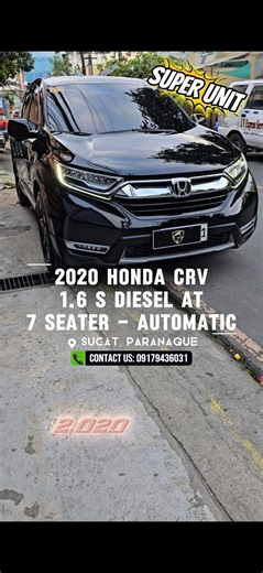 𝟐𝟎𝟐𝟎 𝐇𝐎𝐍𝐃𝐀 𝐂𝐑𝐕 𝟏.𝟔 𝐒 𝐃𝐈𝐄𝐒𝐄𝐋 𝐀𝐓 (𝟕 𝐬𝐞𝐚𝐭𝐞𝐫) 𝐀𝐋𝐋 𝐈𝐍 𝐂𝐀𝐒𝐇𝐎𝐔𝐓: 280k (High approval rate) 24 months: 46.8k 36 months: 33.8k 48 months: 27.5k (𝐒𝐮𝐛𝐣𝐞𝐜𝐭 𝐟𝐨𝐫 𝐚𝐩𝐩𝐫𝐨𝐯𝐚𝐥) ✅️ 𝐅𝐈𝐍𝐀𝐍𝐂𝐈𝐍𝐆 𝐈𝐍𝐂𝐋𝐔𝐒𝐈𝐎𝐍𝐒: - Transfer of ownership - Chattel Mortgage Fee - Initial Insurance - PNP and HPG clearance - Pre release inspection - 10 Litres fuel 𝐔𝐍𝐈𝐓 𝐃𝐄𝐓𝐀𝐈𝐋𝐒: - Automatic Transmission - Monday Coding "1" - S variant (top of the line varian