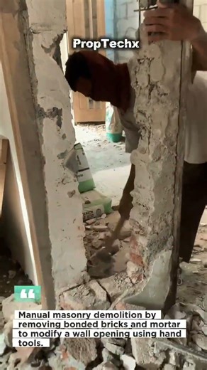 Manual Brick Wall Demolition for Door Opening #construction #demolition #masonry