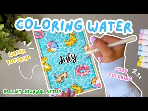 Cozy Water Coloring Tutorial 🌊 July Bullet Journal Setup