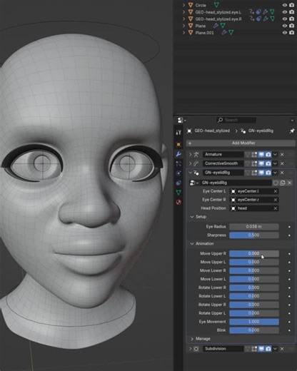 Jörg Grubmüller on Instagram: "I’ve built a procedural Eyelid Rig for Blender: fully automatic deformation, perfect eyelid tracking, and dynamic eyelashes — all driven by pure geometry nodes. Before I publish it, I’m looking for a handful of testers to try it on different characters and workflows. If you’re interested, drop a comment or message me! #blender3d #3dmodeling #geometrynodes #characteranimation"