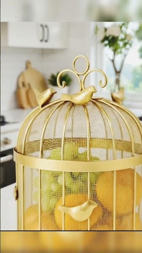 Premium Golden Birdcage Fruit Basket | Decorative Mesh Fruit Holder for Home & Kitchen