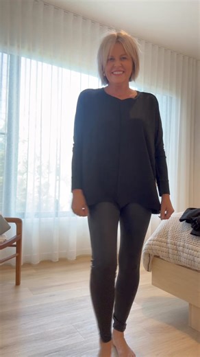 3.8K views · 24 reactions | Kay is loving everything about our new Faux Leather Leggings, especially the wide Tummy Control band. Kay has styled with our Stella Slouch Tee Sleeved and best selling Luxe Boyfriend Blazer. Kay is a 10/12 and wearing size S in Leggings and Blazer. They are in store and online at www.sweetcharlottestudio.com.au | Sweet Charlotte Studio | Facebook