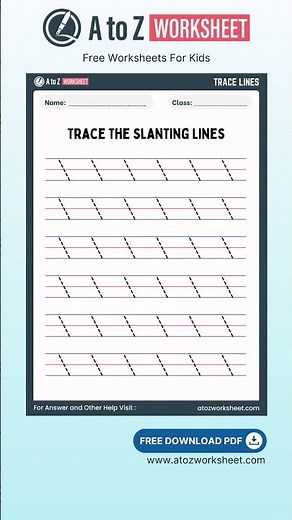 Slanting Line Tracing Worksheet for Nursery Kids – Free PDF