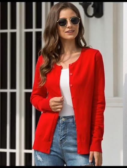 a.Jesdani Cardigan Sweaters fro Women Button Down Crew Neck Long Sleeve Soft  Sweaters 