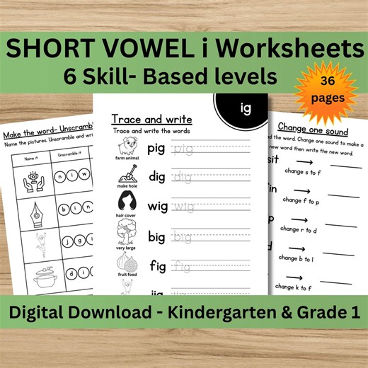 Short Vowel I Worksheets | Phonics Worksheets Kindergarten | Skill-based Reading & Writing Practice | Printable PDF - Etsy