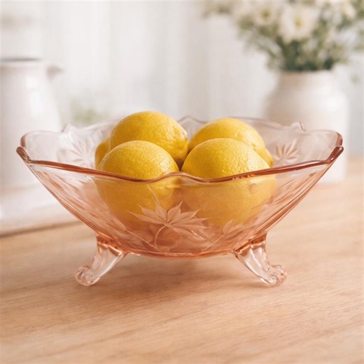 Vintage Lancaster Jubilee Pink Depression Glass Footed Bowl, 1930s Etched Floral Clematis Pattern, Scalloped 3-toed, Vintage Glass - Etsy