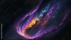 Nebula and galaxies in space. 2d looped animation