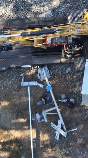 Drone video shows the aftermath of a CSX train splitting a tractor-trailer in Cleveland County Tuesday afternoon. Latest: https://bityl.co/Lv9V | WBTV News