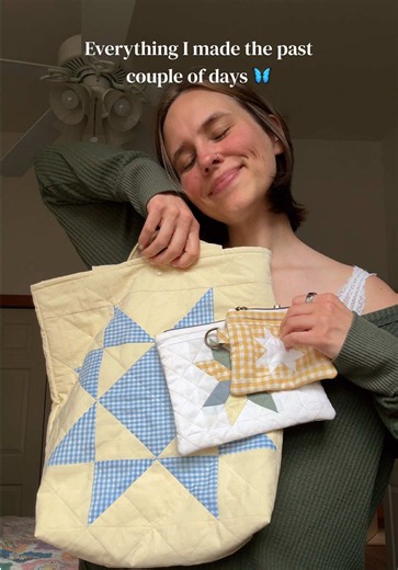Butter Yellow Quilted Tote Bag and Sewing Projects