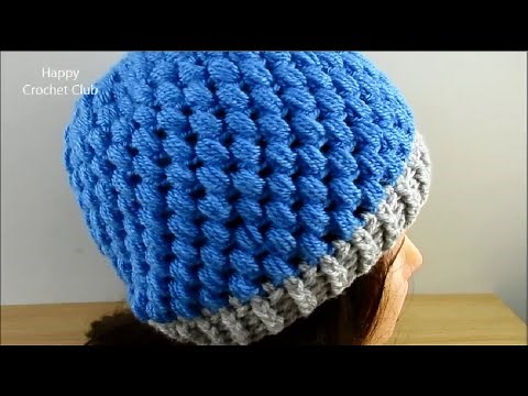 Crochet hat pattern - Adult Ladies Puff stitch hat - Designed by Happy Crochet Club