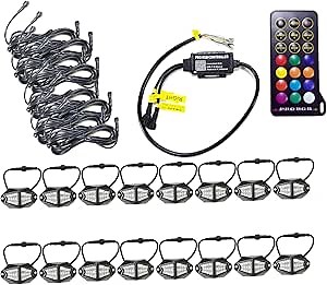 Pro Vader RGB LED Rock Lights Kit Pods Under Glow Neon Accent Lighting with Remote 4x4 (16 Rock Light Kit)
