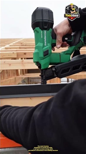 Installing Metal Framing Using a Nail Gun in a Construction Project #constructionwork #factorywork
