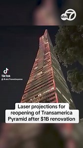96K views · 1K reactions | Many gathered for a reopening celebration of the Transamerica Pyramid as the iconic building lit up the San Francisco skyline with laser projections after an extravagant $1 billion renovation. Here's what's new: https://abc7ne.ws/3TPMbpR | ABC7 News | Facebook