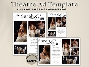 Theatre Ad Template, Theater Program Ad Template, Drama Student Ad Tribute, Full Page Half Page Quarter Page Ad, Stage Performance Ad Canva - Etsy