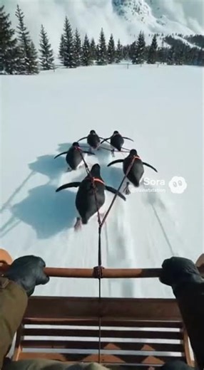 This Scene Is Wild! Penguin Drives the Sled While the Hunter Hangs On! #animalrescue #penguin