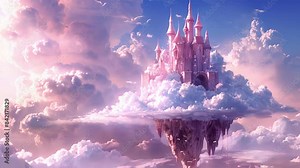 An ethereal floating ice cream castle with flavors inspired by sweet daydreams such as bubble gum clouds and marshmallow fantasy.