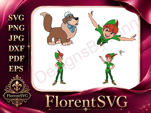 Peter Pan Nana the Dog and Peter Pan Flying and Standing Character Poses SVG - Instant Download - Etsy