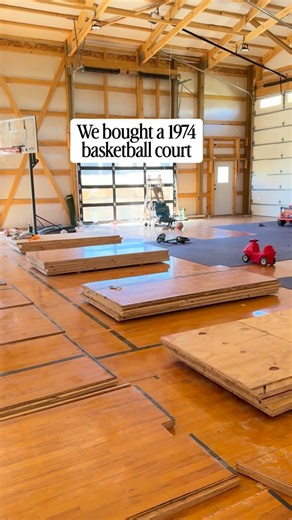 433K views · 15K reactions | We took a used basketball court from 1974 that a college was tearing out, and up-cycled it into a memory maker. #basketballcourt #homegym | Honey Built Home | Facebook