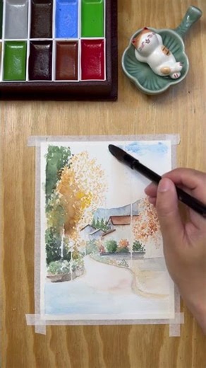 autumn hometown landscape watercolor painting~