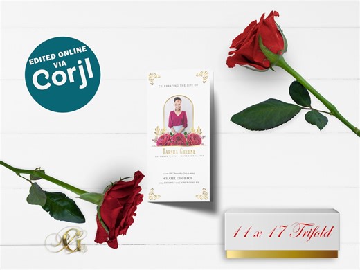 Pink Trifold Funeral Program Template | Tri-fold, Editable, 11x17 - Etsy Canada