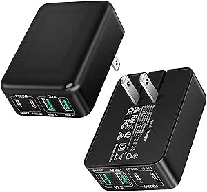 2Pack Flat USB C Charger Block • 40W Foldable & Slim Fast Charging Block • 4Ports USB Wall Plug Cube Box Compatible with iPhone 16/15 Samsung, Pixel, Tablets, Multiport Power Adapter Type C Brick
