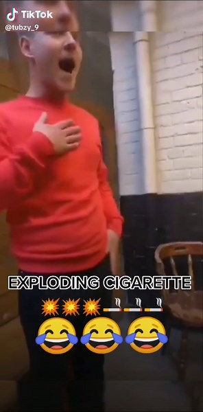 Exploding cigarette prank 😂😂 #british #britishhumour #funny #news #eye #cigarette #smoking #fyp #viral