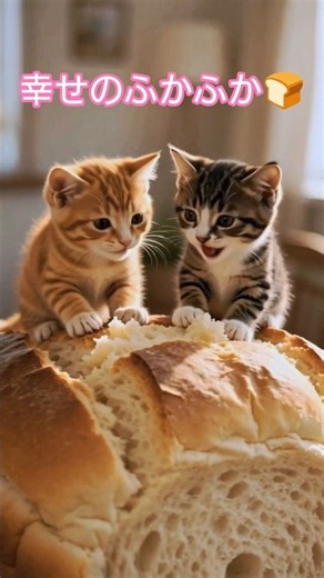 【AI猫動画】巨大なふかふかパンで幸せニャ〜😺🍞 #ai猫