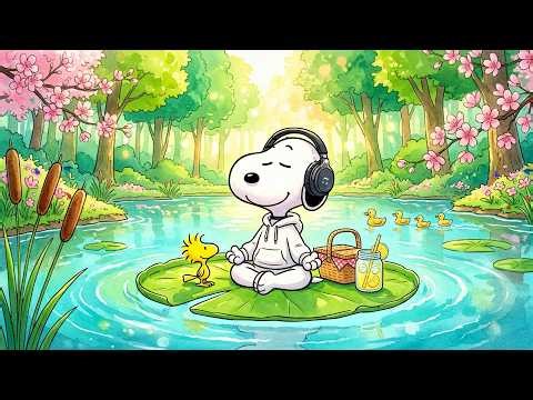 Snoopy’s Peaceful Spring River Meditation 🌿🎧 Chill Lofi Beats for Focus, Relax & Calm Mind