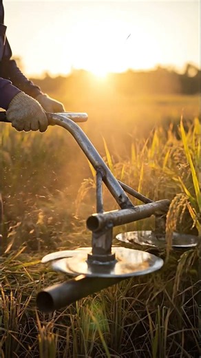 Golden Hour Rice Harvest | Precision Manual Cutting Machine in Action