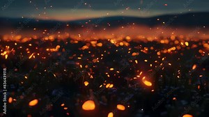 A beautiful field of flowers with a lot of lights in the background, perfect for romantic or celebratory scenes.