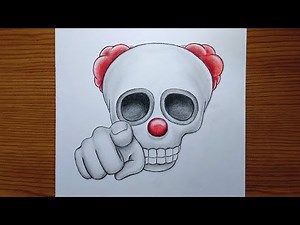 How To Draw Clown Skull Emoji Pointing || Easy Pencil Sketch Tutorial