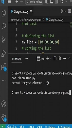 find second largest number in list python #code #programming #python