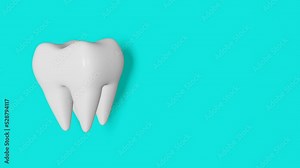 White healthy molar tooth motion 3D loop seamless rotating animation on blue background. National Dentist's Day Digital teeth anatomy model. Wisdom teeth extraction Oral care recovery Dental Insurance
