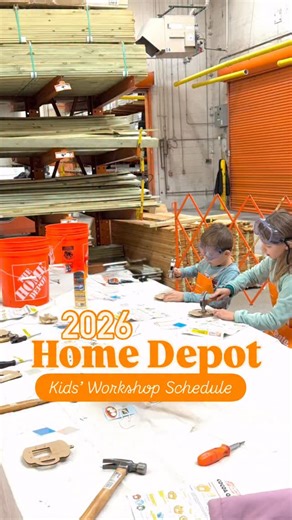 The Chicago Family | Chicago Activities, Guides, & More on Instagram: "🔨 2026 Home Depot Kids’ Workshop Schedule The first Saturday of each month, @homedepot offers a free kids’ workshop from 9a-12p. Kits are available first come, first served and it’s recommended to RSVP online. Reservations open about 30 days prior to the workshop. The events are all drop-in and self-guided (with parent participation) and it takes about 30-45 minutes to complete the project. All materials are included and the