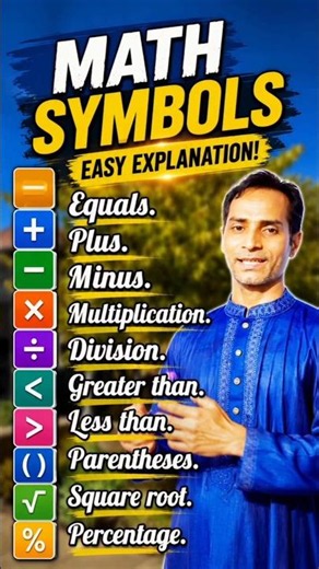 Symbols of Mathematical | Learn Math Symbols Easily | + − × ÷ = √ % | #Shorts