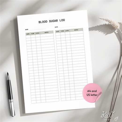 Blood Sugar Log Printable PDF Digital Download Glucose Tracker Diabetes Health Planner Daily Monitoring A4 US Letter - Etsy