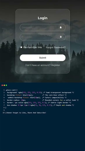 Glassmorphism in 20 Seconds 🤯 | HTML CSS Trick #1 #coding #programming #100daysofcode #1million